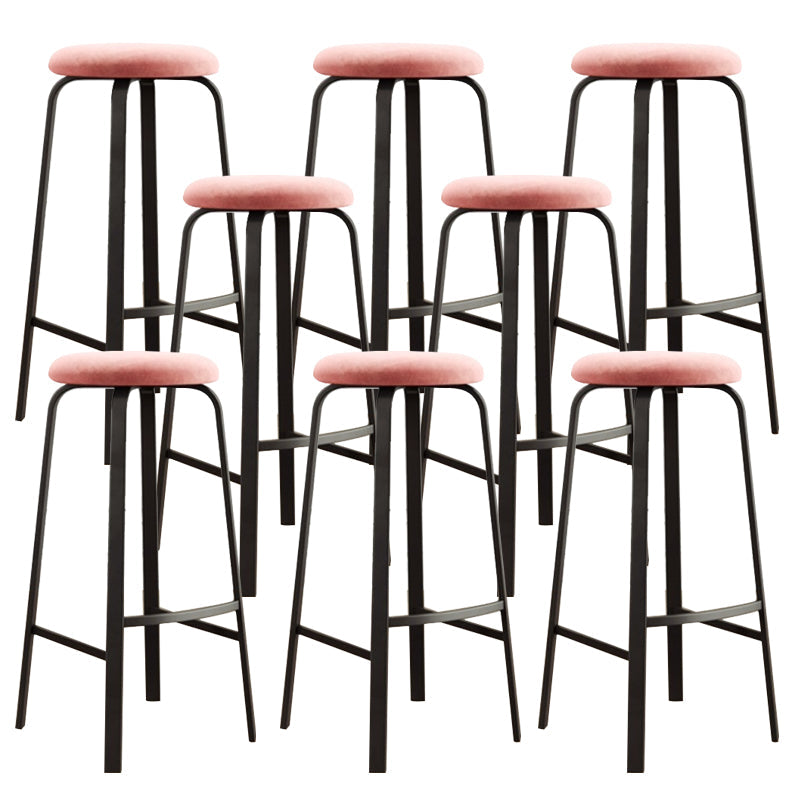 Modern Stackable Armless Counter Stool Iron Bar Stool with Cushion and Pedal for Cafe Pink 8 Piece Set Clearhalo 'Bar Furniture' 'Bar Stools' 'bar_stools' 'furn' 'furn_bar_stools' 'Furniture' 'Kitchen & Dining Furniture' 6594371