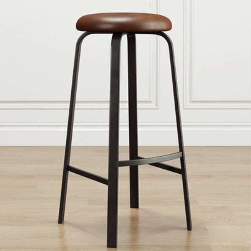 Modern Stackable Armless Counter Stool Iron Bar Stool with Cushion and Pedal for Cafe Brown 1 Piece Clearhalo 'Bar Furniture' 'Bar Stools' 'bar_stools' 'furn' 'furn_bar_stools' 'Furniture' 'Kitchen & Dining Furniture' 6594372