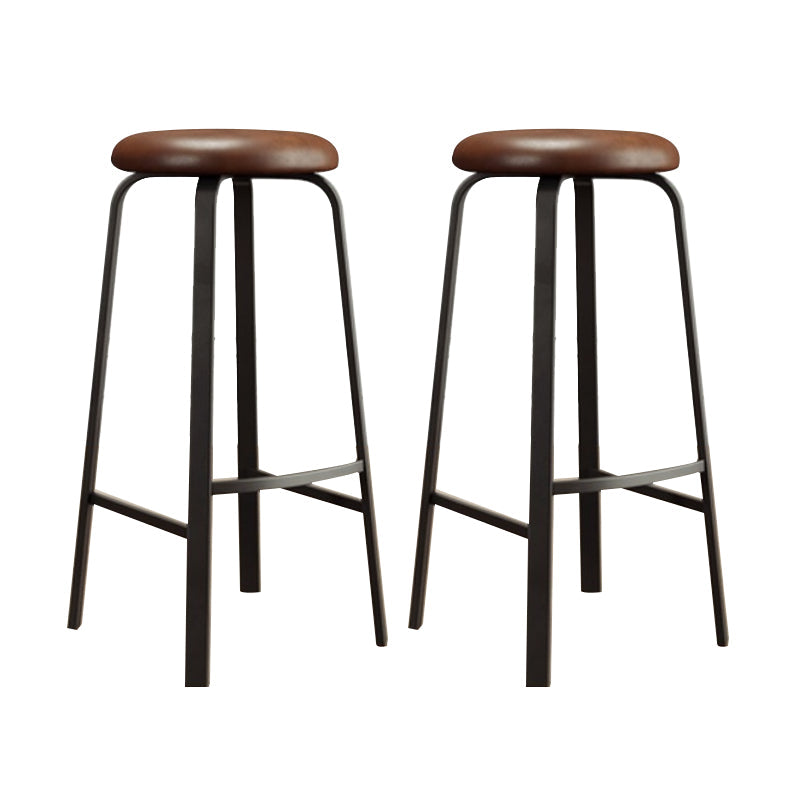 Modern Stackable Armless Counter Stool Iron Bar Stool with Cushion and Pedal for Cafe Brown 2 Piece Set Clearhalo 'Bar Furniture' 'Bar Stools' 'bar_stools' 'furn' 'furn_bar_stools' 'Furniture' 'Kitchen & Dining Furniture' 6594373
