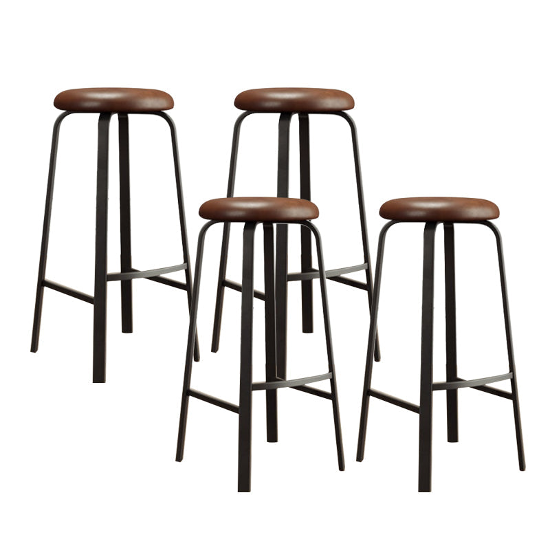 Modern Stackable Armless Counter Stool Iron Bar Stool with Cushion and Pedal for Cafe Brown 4 Piece Set Clearhalo 'Bar Furniture' 'Bar Stools' 'bar_stools' 'furn' 'furn_bar_stools' 'Furniture' 'Kitchen & Dining Furniture' 6594374