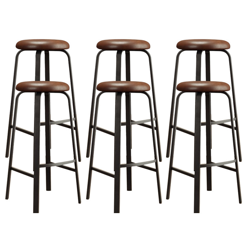 Modern Stackable Armless Counter Stool Iron Bar Stool with Cushion and Pedal for Cafe Brown 6 Piece Set Clearhalo 'Bar Furniture' 'Bar Stools' 'bar_stools' 'furn' 'furn_bar_stools' 'Furniture' 'Kitchen & Dining Furniture' 6594375