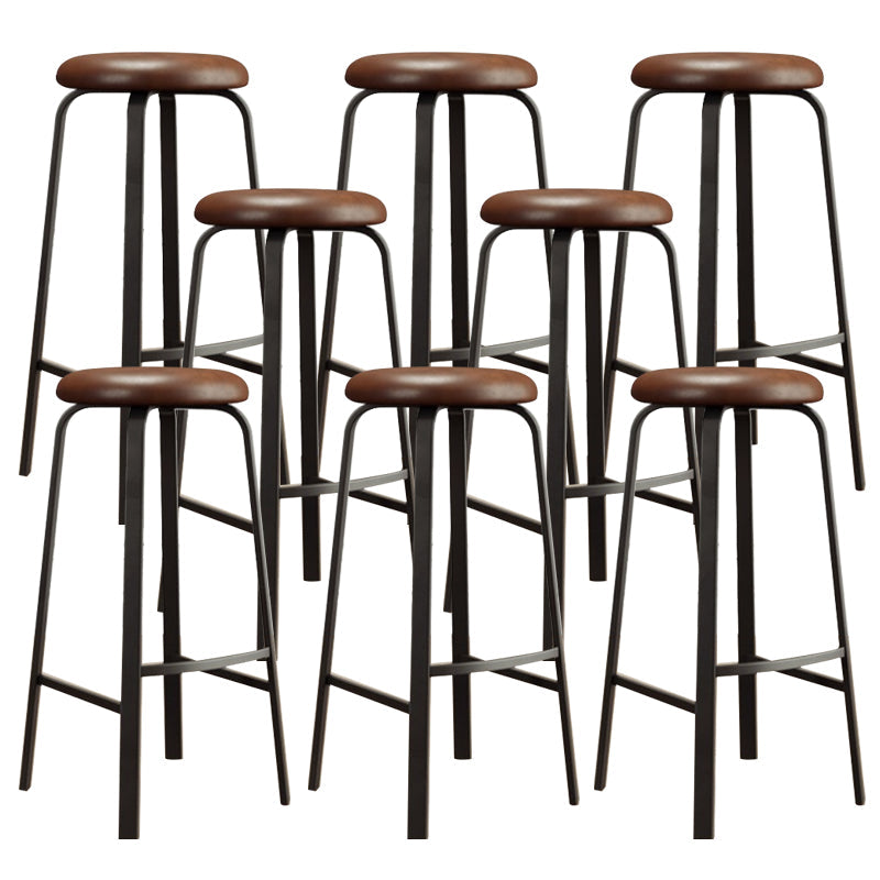 Modern Stackable Armless Counter Stool Iron Bar Stool with Cushion and Pedal for Cafe Brown 8 Piece Set Clearhalo 'Bar Furniture' 'Bar Stools' 'bar_stools' 'furn' 'furn_bar_stools' 'Furniture' 'Kitchen & Dining Furniture' 6594376