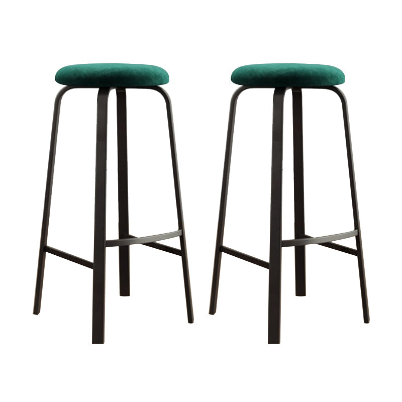 Modern Stackable Armless Counter Stool Iron Bar Stool with Cushion and Pedal for Cafe Green 2 Piece Set Clearhalo 'Bar Furniture' 'Bar Stools' 'bar_stools' 'furn' 'furn_bar_stools' 'Furniture' 'Kitchen & Dining Furniture' 6594378