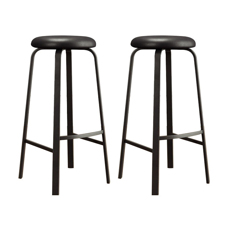 Modern Stackable Armless Counter Stool Iron Bar Stool with Cushion and Pedal for Cafe Gloss Black 2 Piece Set Clearhalo 'Bar Furniture' 'Bar Stools' 'bar_stools' 'furn' 'furn_bar_stools' 'Furniture' 'Kitchen & Dining Furniture' 6594383