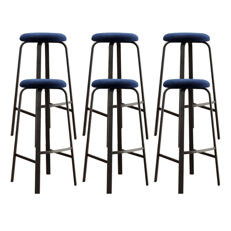 Modern Stackable Armless Counter Stool Iron Bar Stool with Cushion and Pedal for Cafe Royal Blue 6 Piece Set Clearhalo 'Bar Furniture' 'Bar Stools' 'bar_stools' 'furn' 'furn_bar_stools' 'Furniture' 'Kitchen & Dining Furniture' 6594390