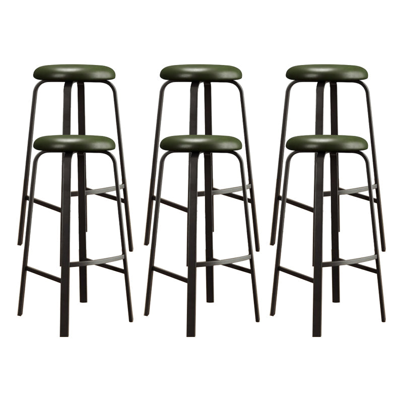 Modern Stackable Armless Counter Stool Iron Bar Stool with Cushion and Pedal for Cafe Blackish Green 6 Piece Set Clearhalo 'Bar Furniture' 'Bar Stools' 'bar_stools' 'furn' 'furn_bar_stools' 'Furniture' 'Kitchen & Dining Furniture' 6594395