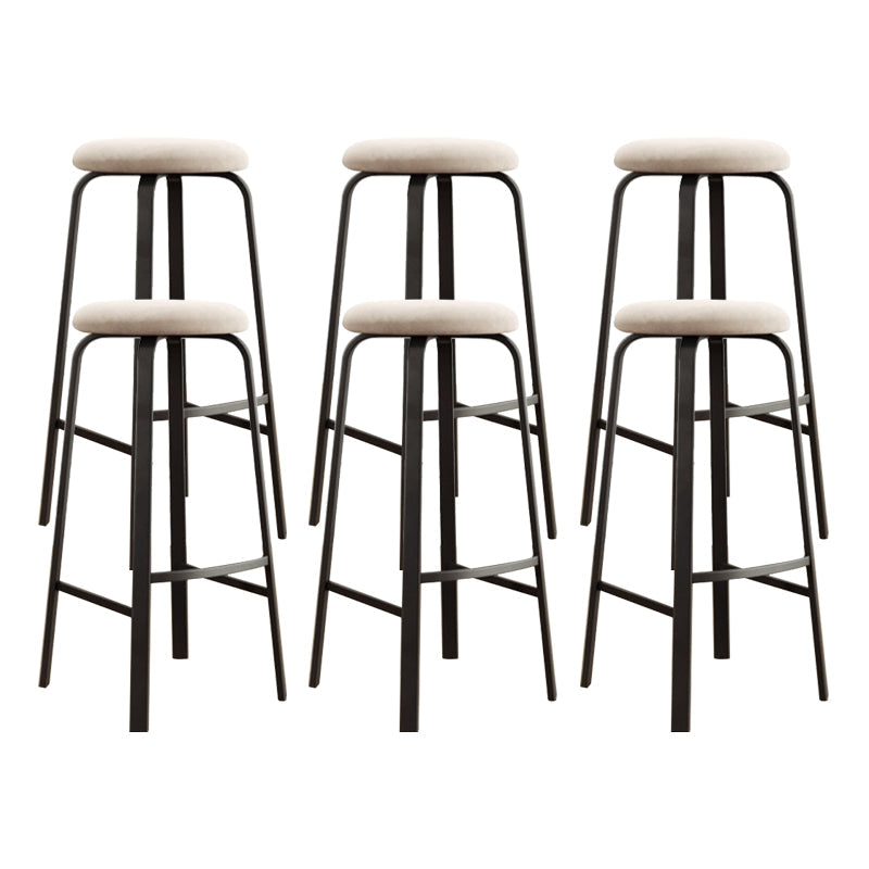 Modern Stackable Armless Counter Stool Iron Bar Stool with Cushion and Pedal for Cafe Off-White 6 Piece Set Clearhalo 'Bar Furniture' 'Bar Stools' 'bar_stools' 'furn' 'furn_bar_stools' 'Furniture' 'Kitchen & Dining Furniture' 6594400