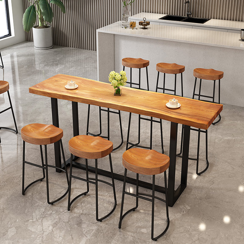 Modern Armless Backless Counter Stool Pine Wood Bar Stool with Pedal for Bar