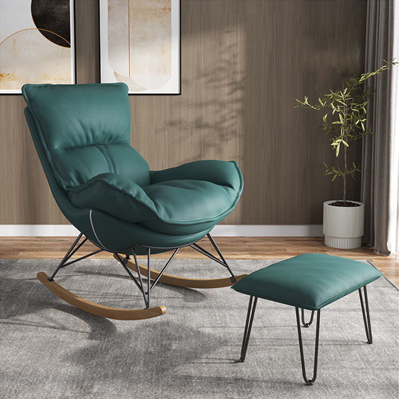 Chaise à bascule contemporaine Plain Res résistant à l'eau Fauve-Glider en cuir avec ottoman