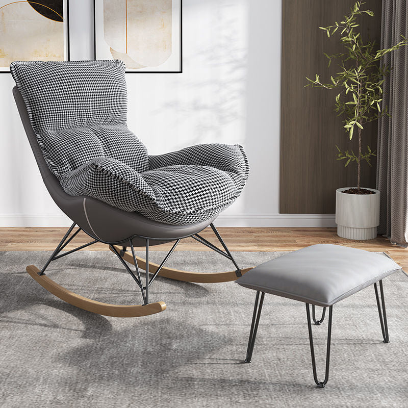 Chaise à bascule contemporaine Plain Res résistant à l'eau Fauve-Glider en cuir avec ottoman