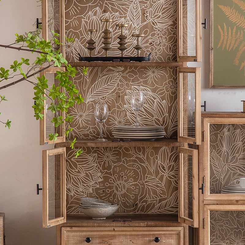 Traditional Oil Oak Curio Cabinet Glass Doors Hutch Buffet with Doors Clearhalo 'Display & China Cabinets' 'display_china_cabinets' 'furn' 'furn_display_china_cabinets' 'Furniture' 'Kitchen & Dining Furniture' 6598298