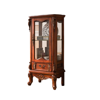 Traditional Curio Cabinet Birch Hutch Cabinet with Doors for Living Room 20"L x 14"W x 44"H Brown Clearhalo 'Display & China Cabinets' 'display_china_cabinets' 'furn' 'furn_display_china_cabinets' 'Furniture' 'Kitchen & Dining Furniture' 6598347