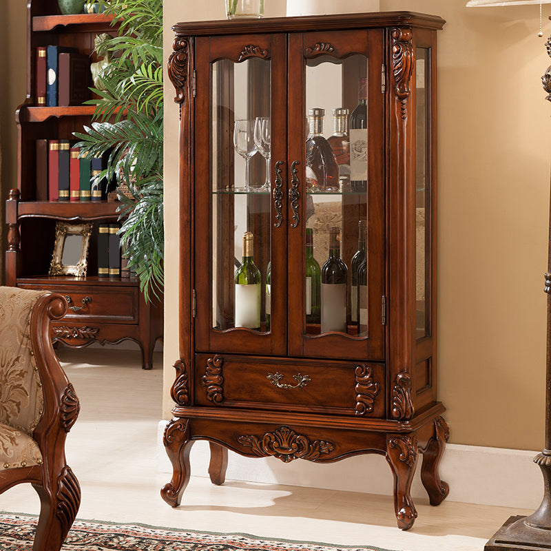 Traditional Curio Cabinet Birch Hutch Cabinet with Doors for Living Room 27.5"L x 12"W x 51"H Brown Clearhalo 'Display & China Cabinets' 'display_china_cabinets' 'furn' 'furn_display_china_cabinets' 'Furniture' 'Kitchen & Dining Furniture' 6598348