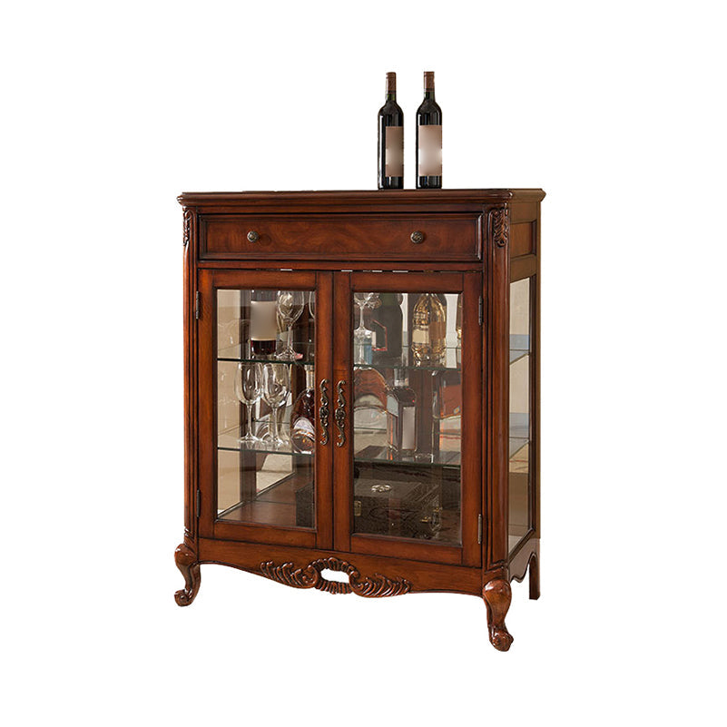Traditional Curio Cabinet Birch Hutch Cabinet with Doors for Living Room 37"L x 18"W x 45"H Brown Clearhalo 'Display & China Cabinets' 'display_china_cabinets' 'furn' 'furn_display_china_cabinets' 'Furniture' 'Kitchen & Dining Furniture' 6598352