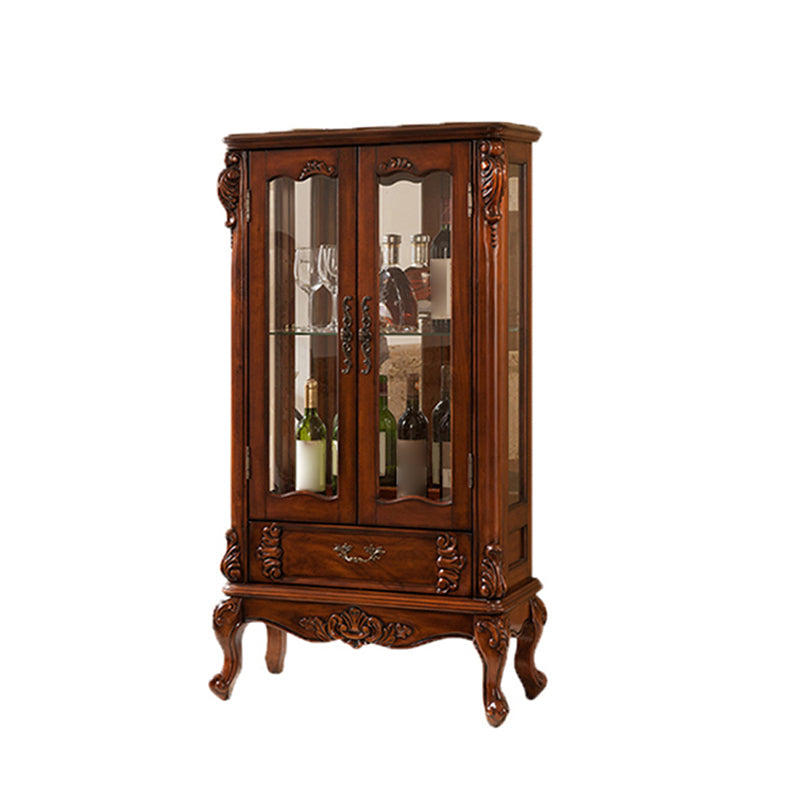 Traditional Curio Cabinet Birch Hutch Cabinet with Doors for Living Room 28"L x 14"W x 59"H Brown Clearhalo 'Display & China Cabinets' 'display_china_cabinets' 'furn' 'furn_display_china_cabinets' 'Furniture' 'Kitchen & Dining Furniture' 6598354