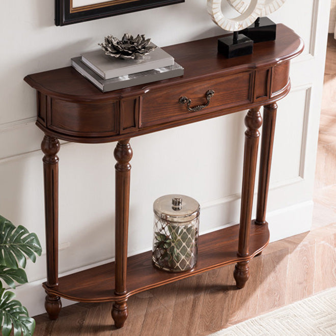 Victorian Rubber Wood End Table Free Form Sofa Console Table for Hall 39"L x 10"W x 35"H Brown Clearhalo 'Console Tables' 'console_tables' 'Entry & Mudroom Furniture' 'furn' 'furn_console_tables' 'Furniture' 6598874