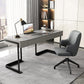 Contemporary Rectangular Writing Desk Stone Office Desk in Gray with 2 Drawers