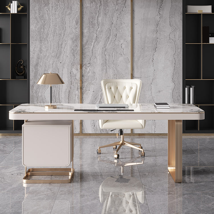 29.25-inch H Hedendaagse computerbureau gebogen stenen bureau
