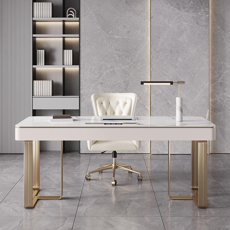 29,25 inch H Classic Glam Office Desk Curved Stone Computer Desk