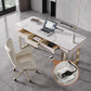 29,25 inch H Classic Glam Office Desk Curved Stone Computer Desk