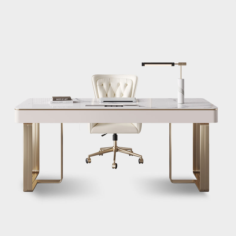 29,25 inch H Classic Glam Office Desk Curved Stone Computer Desk