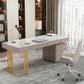 29.25-inch Height Classic Glam Office Desk Curved Stone Writing Desk 55.1"L x 27.6"W x 29.5"H Clearhalo 'furn' 'furn_office_desk' 'Furniture' 'Office Desks' 'Office Furniture' 'office_desk' 6599608