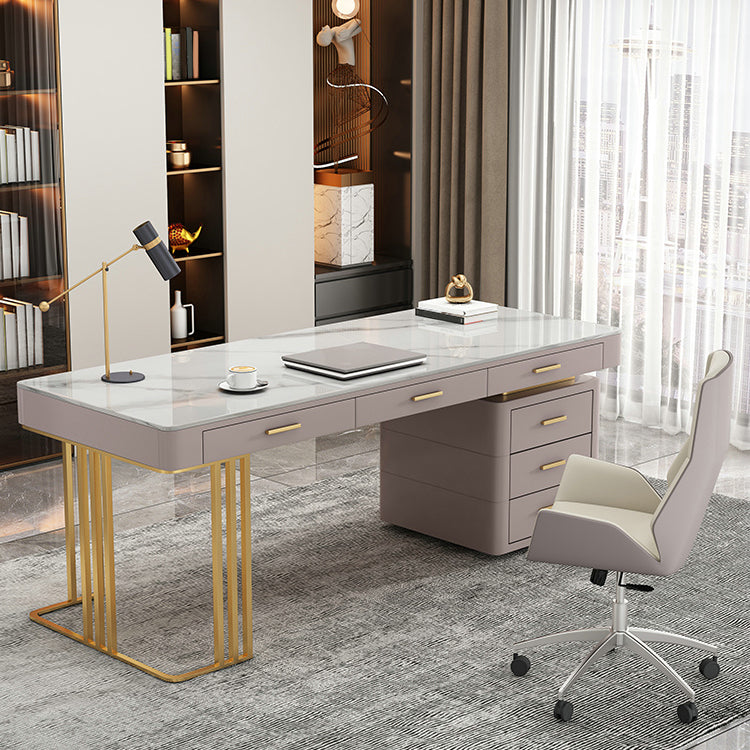 29.25-inch Height Classic Glam Office Desk Curved Stone Writing Desk 55.1"L x 27.6"W x 29.5"H Clearhalo 'furn' 'furn_office_desk' 'Furniture' 'Office Desks' 'Office Furniture' 'office_desk' 6599608