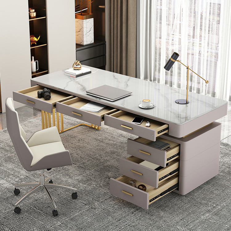 29.25-inch Height Classic Glam Office Desk Curved Stone Writing Desk Clearhalo 'furn' 'furn_office_desk' 'Furniture' 'Office Desks' 'Office Furniture' 'office_desk' 6599610