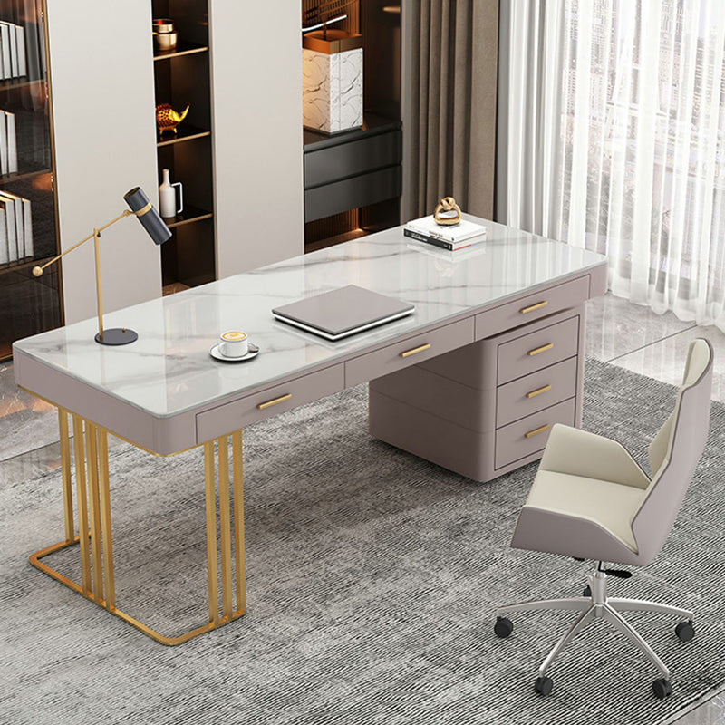 29.25-inch Height Classic Glam Office Desk Curved Stone Writing Desk Clearhalo 'furn' 'furn_office_desk' 'Furniture' 'Office Desks' 'Office Furniture' 'office_desk' 6599617