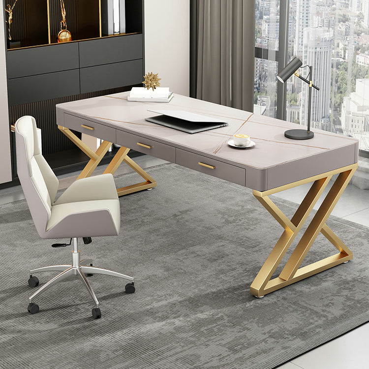 29.25 "H Classic Glam Office Desk Curved Shape Stone Writing Desk