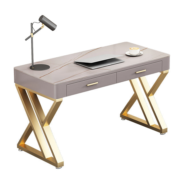 29.25 "H Classic Glam Office Desk Curved Shape Stone Writing Desk