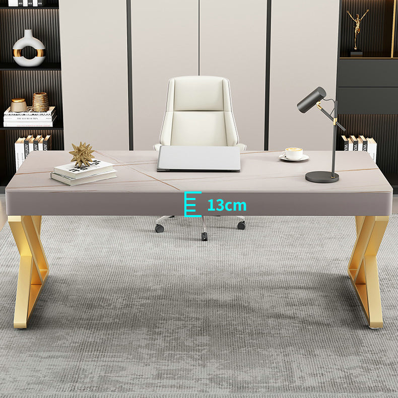 29.25 "H Classic Glam Office Desk Curved Shape Stone Writing Desk