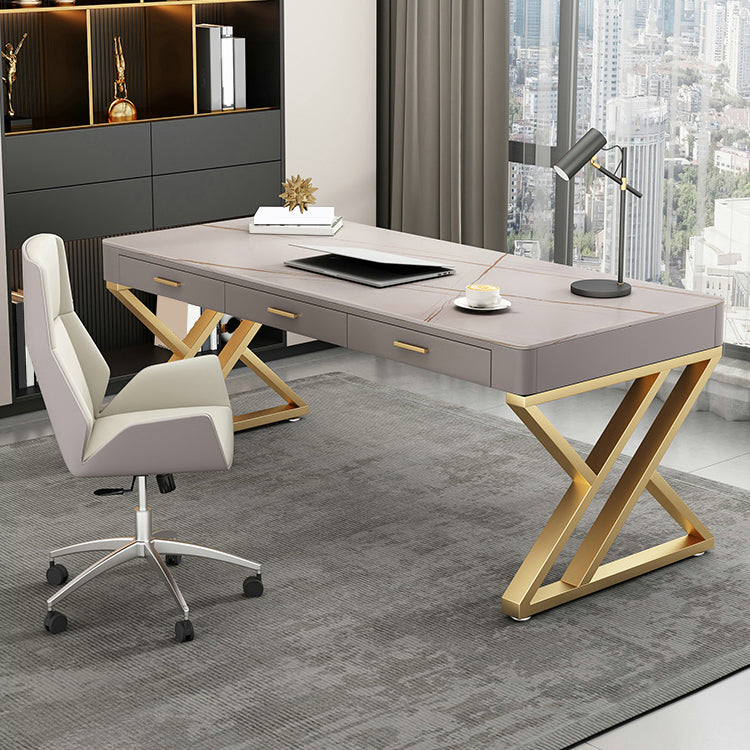 29.25 "H Classic Glam Office Desk Curved Shape Stone Writing Desk