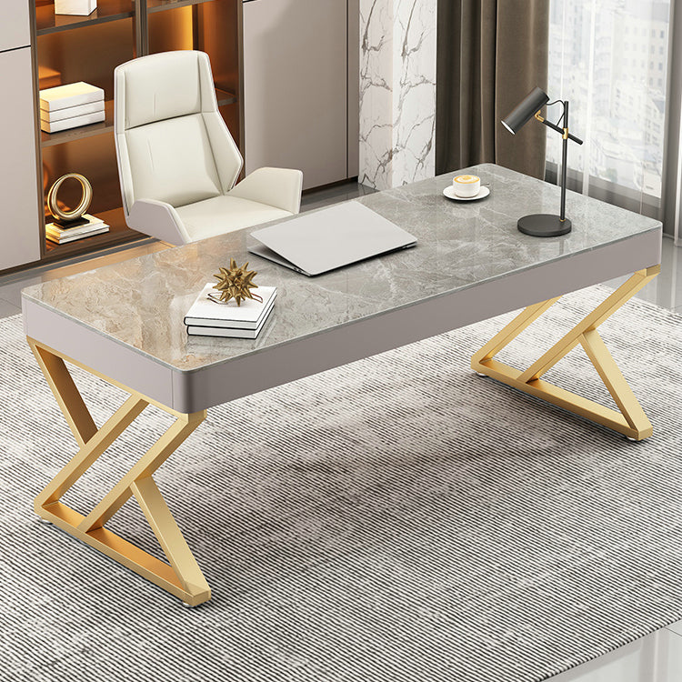 29.25-inch H Classic Glam Writing Desk Desk Curved Stone Office Desk