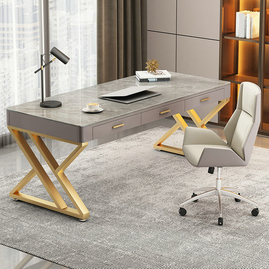 29.25-inch H Classic Glam Writing Desk Desk Curved Stone Office Desk