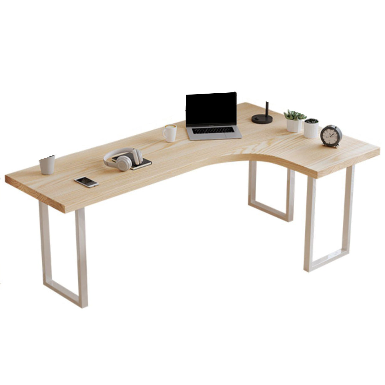 Contemporary Bedroom Writing Desk Wooden Office Desk with White Legs Right Hand Return Clearhalo 'furn' 'furn_office_desk' 'Furniture' 'Office Desks' 'Office Furniture' 'office_desk' 6599766