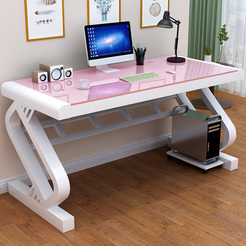 29.53" H Contemporary Rectangular Computer Desk Antique Finish Office Desk White Pink Clearhalo 'furn' 'furn_office_desk' 'Furniture' 'Office Desks' 'Office Furniture' 'office_desk' 6599836