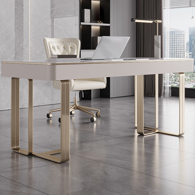 29,25 inch H Classic Glam Office Desk Curved Stone Computer Desk