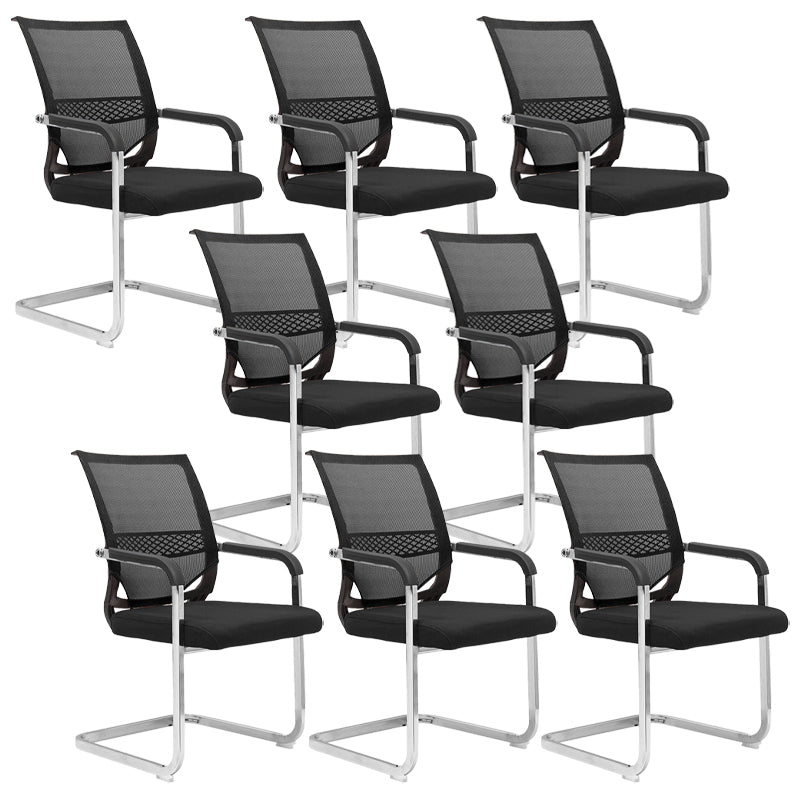 No Wheels Office Chair Modern Fixed Arms Upholstered No Distressing Desk Chair Black 8 Piece Set Clearhalo 'furn' 'furn_office_chair' 'Furniture' 'Office Chairs' 'Office Furniture' 'office_chair' 6599933