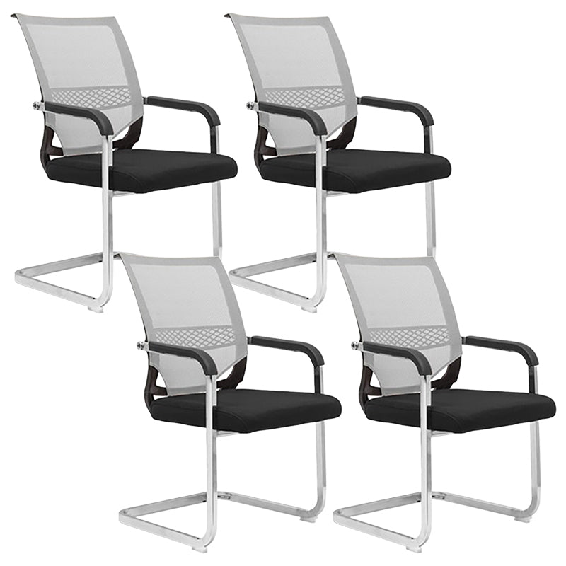 No Wheels Office Chair Modern Fixed Arms Upholstered No Distressing Desk Chair Grey 4 Piece Set Clearhalo 'furn' 'furn_office_chair' 'Furniture' 'Office Chairs' 'Office Furniture' 'office_chair' 6599935