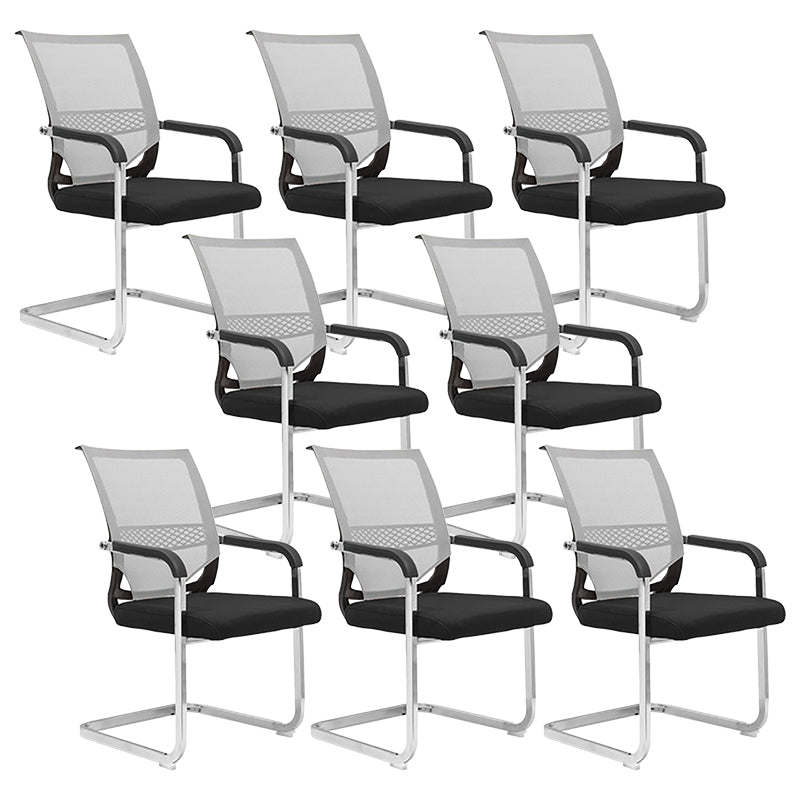 No Wheels Office Chair Modern Fixed Arms Upholstered No Distressing Desk Chair Grey 8 Piece Set Clearhalo 'furn' 'furn_office_chair' 'Furniture' 'Office Chairs' 'Office Furniture' 'office_chair' 6599937