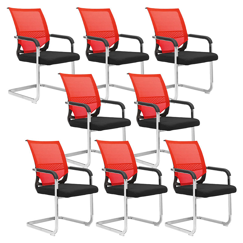 No Wheels Office Chair Modern Fixed Arms Upholstered No Distressing Desk Chair Red 8 Piece Set Clearhalo 'furn' 'furn_office_chair' 'Furniture' 'Office Chairs' 'Office Furniture' 'office_chair' 6599941