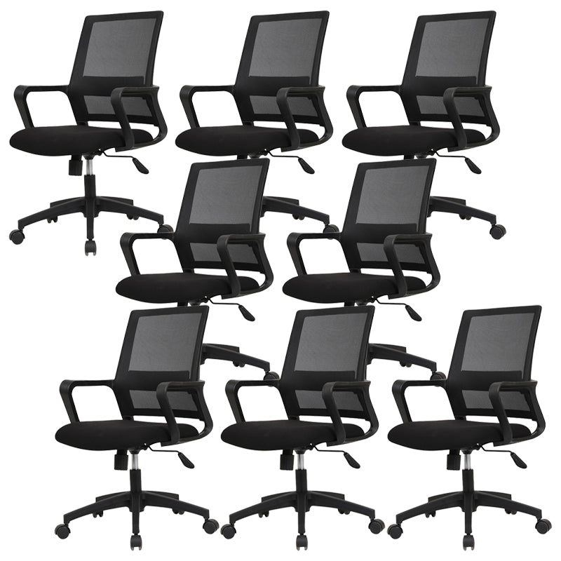 Modern Office Chair Fixed Arms Upholstered No Distressing Desk Chair Black 8 Piece Set Casters Included Clearhalo 'furn' 'furn_office_chair' 'Furniture' 'Office Chairs' 'Office Furniture' 'office_chair' 6599976