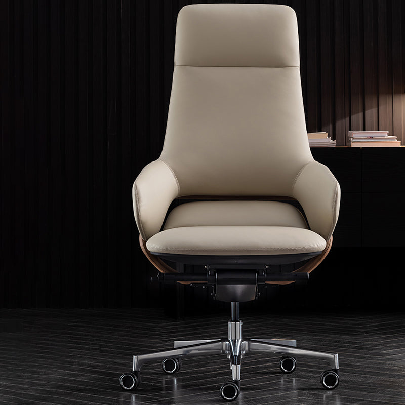 Modern Leather Managers Chair No Arm Executive Chair for Office Faux Leather Light Grey 1 Piece Clearhalo 'furn' 'furn_office_chair' 'Furniture' 'Office Chairs' 'Office Furniture' 'office_chair' 6600020