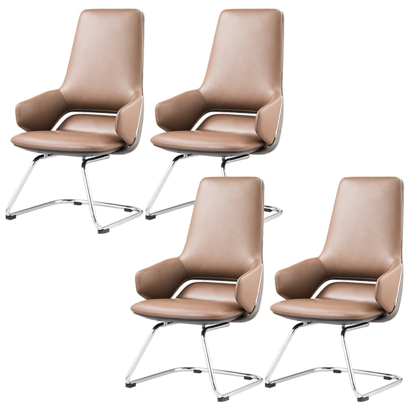 Modern Leather Managers Chair No Arm Executive Chair for Office Brown 4 Piece Set Clearhalo 'furn' 'furn_office_chair' 'Furniture' 'Office Chairs' 'Office Furniture' 'office_chair' 6600030
