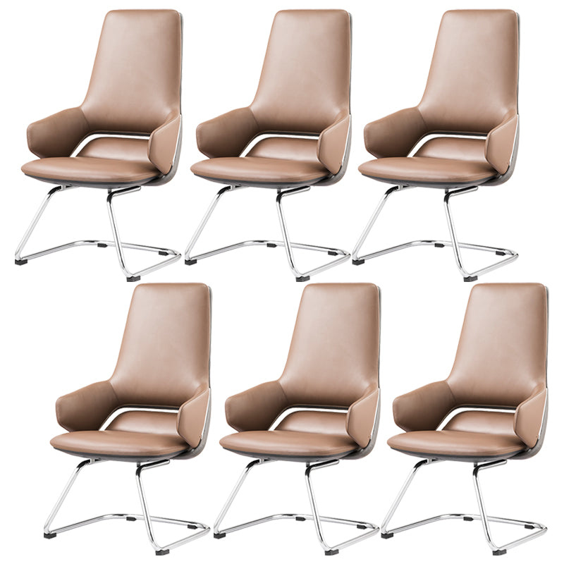 Modern Leather Managers Chair No Arm Executive Chair for Office Brown 6 Piece Set Clearhalo 'furn' 'furn_office_chair' 'Furniture' 'Office Chairs' 'Office Furniture' 'office_chair' 6600033