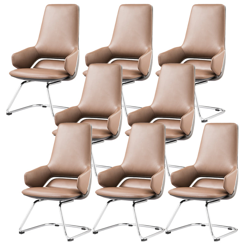 Modern Leather Managers Chair No Arm Executive Chair for Office Brown 8 Piece Set Clearhalo 'furn' 'furn_office_chair' 'Furniture' 'Office Chairs' 'Office Furniture' 'office_chair' 6600035