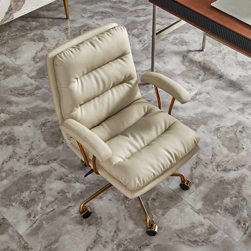 Padded Arms Modern Office Chair Adjustable Seat Height Desk Chair with Wheels Grey Faux Leather 1 Piece Clearhalo 'furn' 'furn_office_chair' 'Furniture' 'Office Chairs' 'Office Furniture' 'office_chair' 6600043