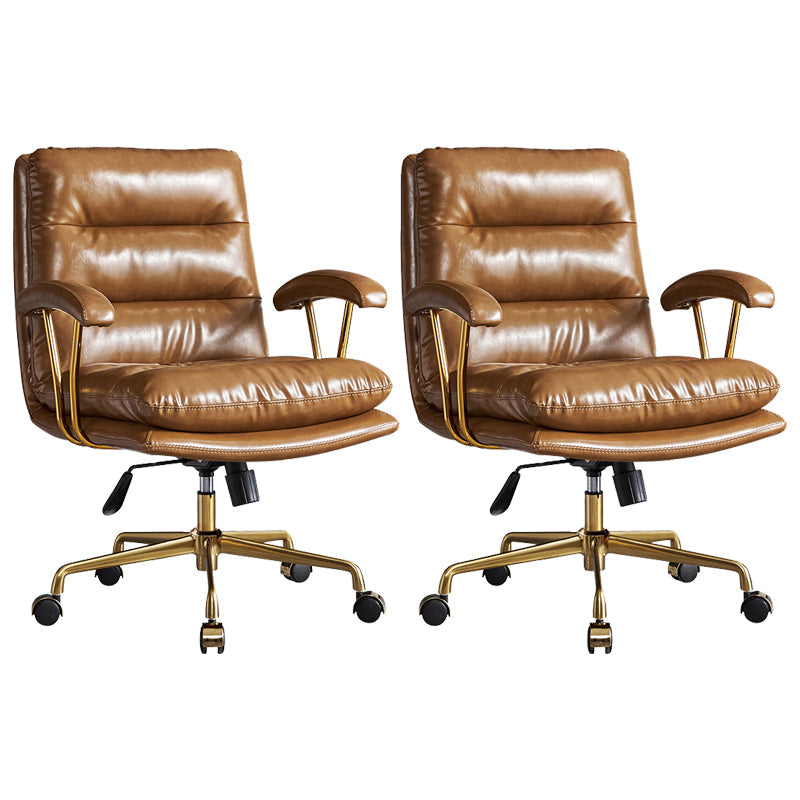 Padded Arms Modern Office Chair Adjustable Seat Height Desk Chair with Wheels Brown 2 Piece Set Clearhalo 'furn' 'furn_office_chair' 'Furniture' 'Office Chairs' 'Office Furniture' 'office_chair' 6600054