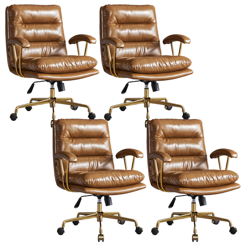 Padded Arms Modern Office Chair Adjustable Seat Height Desk Chair with Wheels Brown 4 Piece Set Clearhalo 'furn' 'furn_office_chair' 'Furniture' 'Office Chairs' 'Office Furniture' 'office_chair' 6600057
